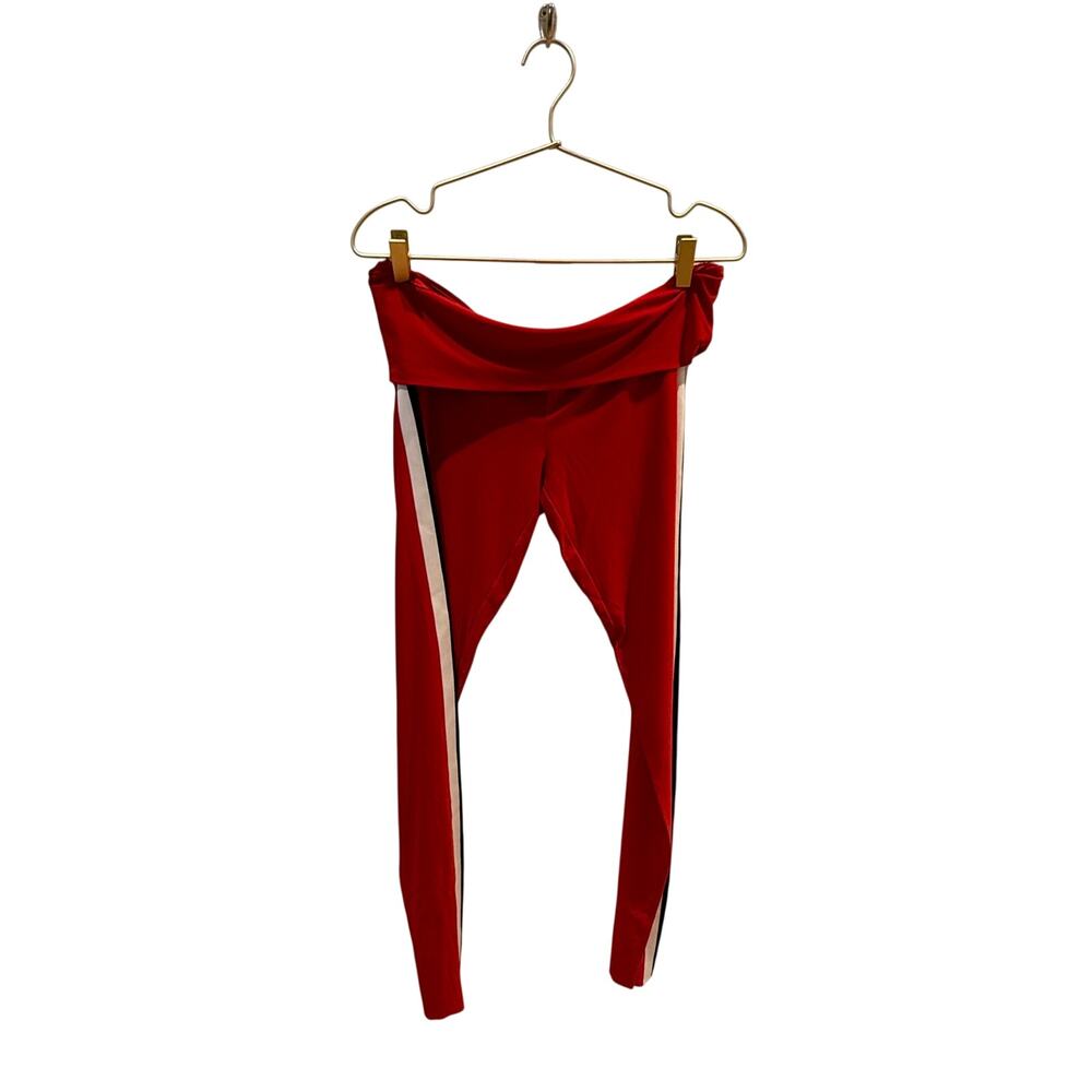 Norma Kamali Red Leggings  Foldover Stripe Track Pant Large - Picture 5 of 10